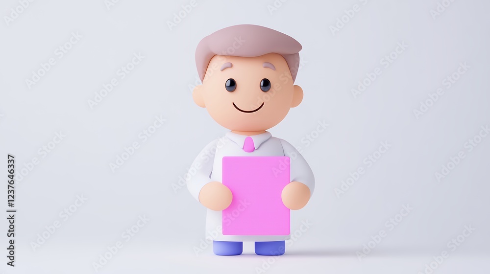 Smiling Cartoon Doctor Holding Pink Clipboard Smiling Cartoon Doctor Holding Pink Clipboard