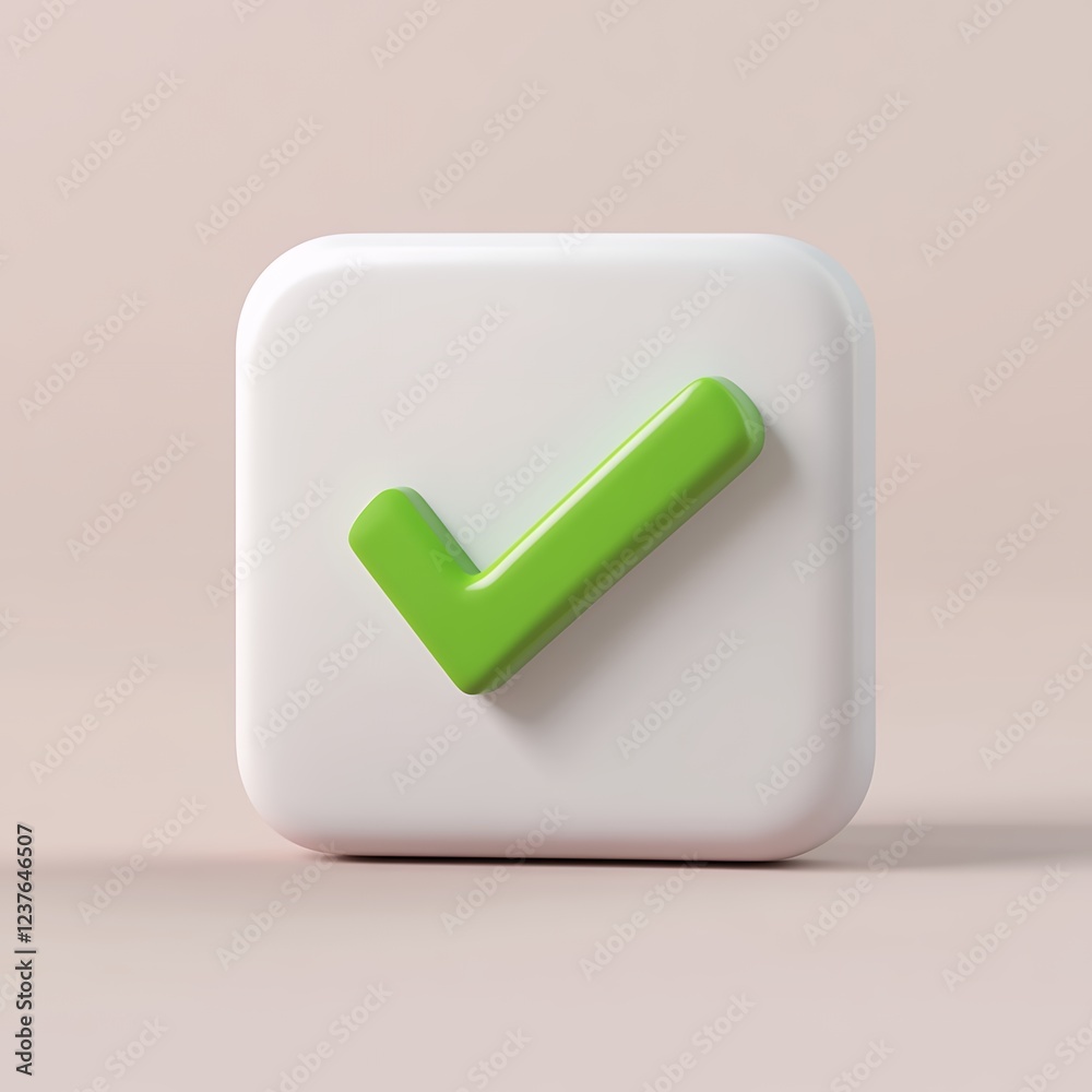 Green Checkmark on White Square Button 3D Render Green Checkmark on White Square Button 3D Render