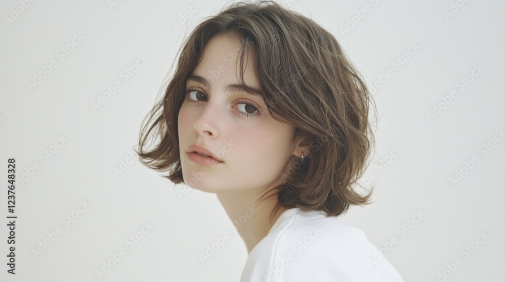 Captivating portrait of a young woman studio photography minimalistic side view beauty and style Captivating portrait of a young woman studio photography minimalistic side view beauty and style