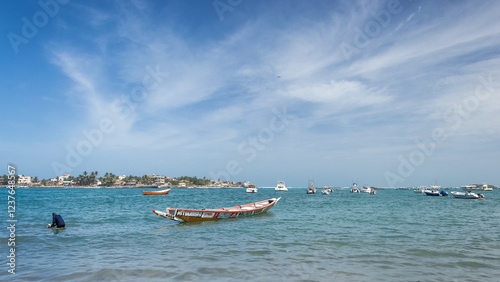 Dakar, Senegal – View of Petit Ngor Beach, the departure point for boats and ships heading to Ngor Island, a small island off the coast of Senegal, near Dakar, West Africa.
