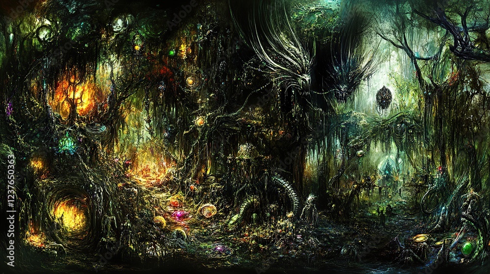 Enchanting Forest Fantasy Realm, magical creatures, glowing, game background Enchanting Forest Fantasy Realm, magical creatures, glowing, game background