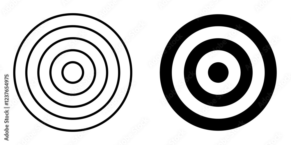 Black and white bullseye target isolated on a transparent background. Thin line and outline style. Representing precision, focus, and accuracy in achieving goals. Big target sign. Vector illustration Black and white bullseye target isolated on a transparent background. Thin line and outline style. Representing precision, focus, and accuracy in achieving goals. Big target sign. Vector illustration