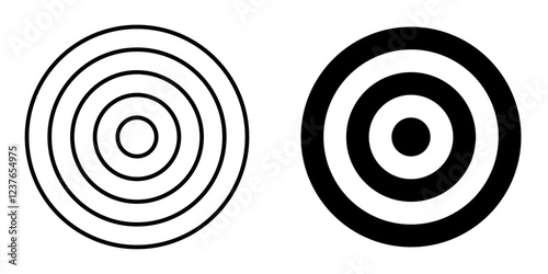 Black and white bullseye target isolated on a transparent background. Thin line and outline style. Representing precision, focus, and accuracy in achieving goals. Big target sign. Vector illustration