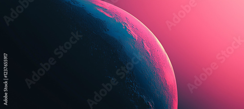  Futuristic Planet with Pink and Blue Glow in Space