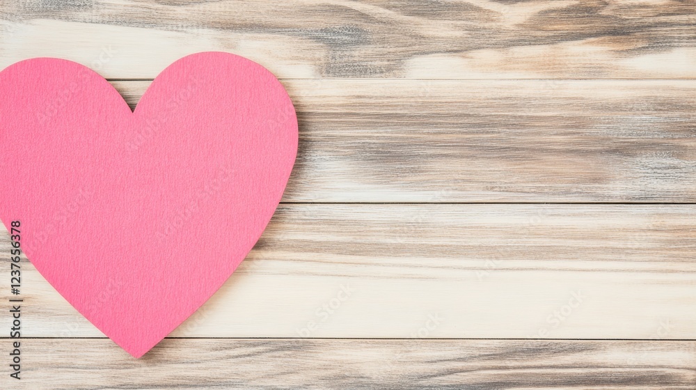 Pink Heart on Rustic Wooden Background, Valentine's Day Pink Heart on Rustic Wooden Background, Valentine's Day