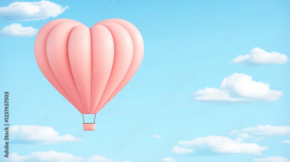 Obraz premium Pink Heart-Shaped Hot Air Balloon Soaring in Sky
