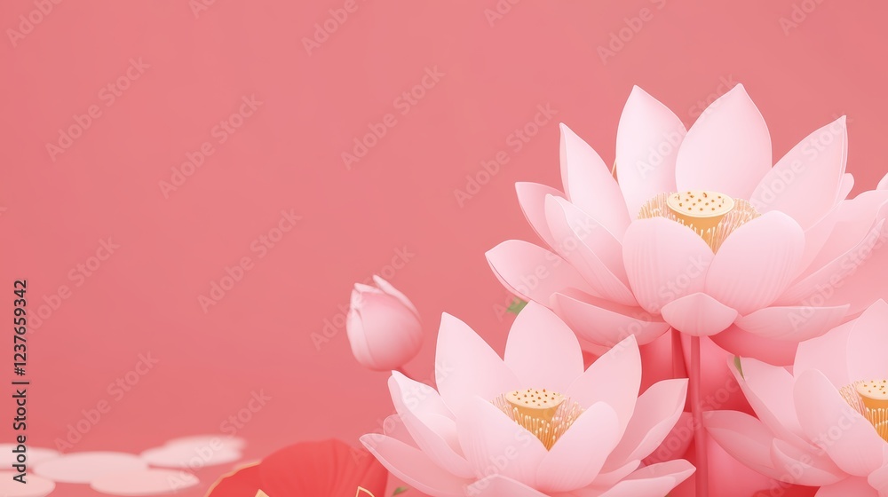 Naklejka premium Pink Lotus Blossoms Elegant Floral Design Background