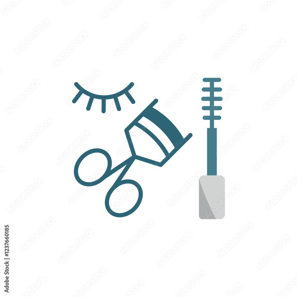 Mascara and eyelash curler set beauty salon icon in flat style, featuring an open mascara tube with a brush and a sleek eyelash curler, perfect for makeup and beauty themes.
Mascara and eyelash curler set beauty salon icon in flat style, featuring an open mascara tube with a brush and a sleek eyelash curler, perfect for makeup and beauty themes.