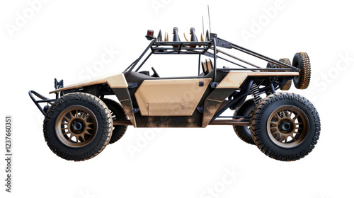 Powerful off-road dune buggy standing out against transparent background