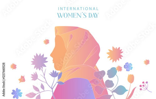 International women's day background with flower and gradient style for horizontal design