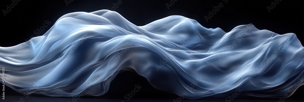 Fototapeta premium Abstract Blue Fabric Flowing in Dark Background: Elegant and Serene 3D Render