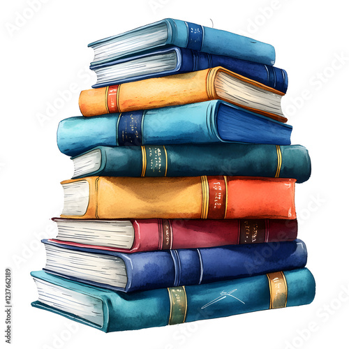 Stack of Colorful Books  Watercolor Illustration  Library  Reading  Education photo