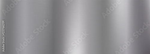 Silver metal foil texture. Grey metallic gradient background. Polished shiny titan or aluminum sheet for label, plate, sign, tag. Stainless steel textured material surface. Vector chrome backdrop