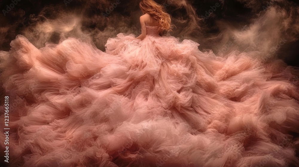 Obraz premium Pink Tulle Gown Swirling in Smoky Haze