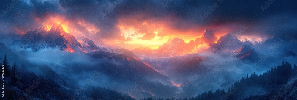 Fototapeta premium Fiery Sunset over Majestic Mountains
