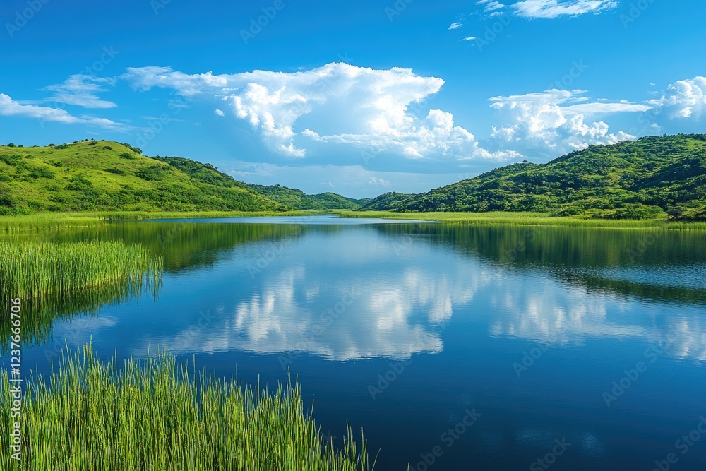 Fototapeta premium Jacques-cartier national park showing stunning lake and clouds reflecting on water surface