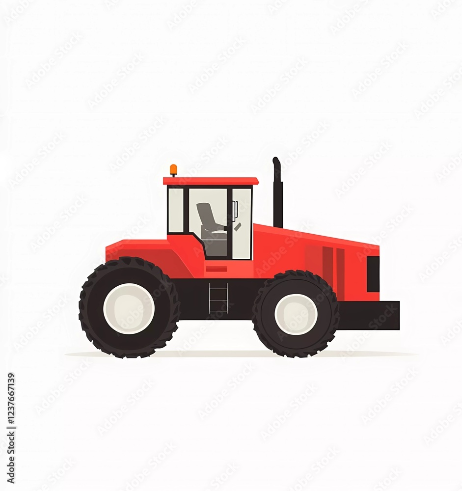 A red tractor, a simple flat icon-style illustration on a white background. Vector graphic design, minimalistic in style, with no shadows, A red tractor, a simple flat icon-style illustration on a white background. Vector graphic design, minimalistic in style, with no shadows,