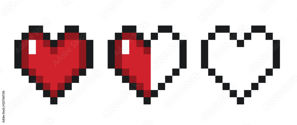 Obraz premium red heart love pixel 8bit graphic design, vector illustration