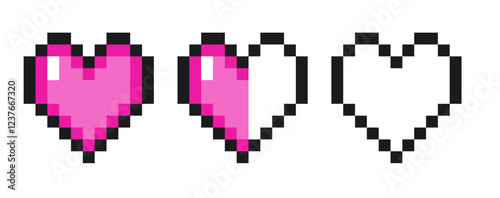 pink heart love pixel 8bit graphic design, vector illustration