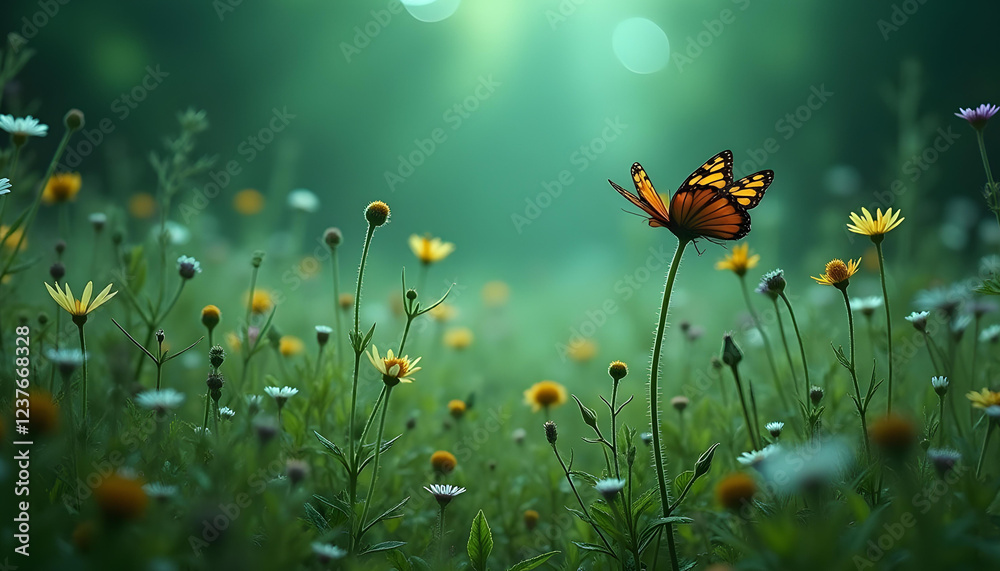 Fototapeta premium a butterfly on a flower in a forest