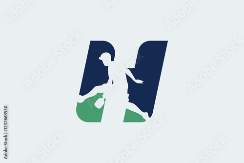 letter h logo with a jumping pickleball player silhouette. It is good for team logo, club, shirt, sticker, etc. photo