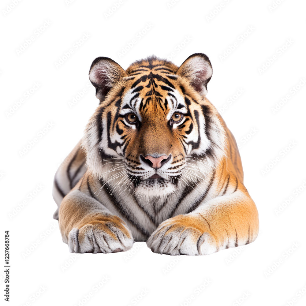 Fototapeta premium Majestic Siberian Tiger Lying Down, Close-Up Portrait