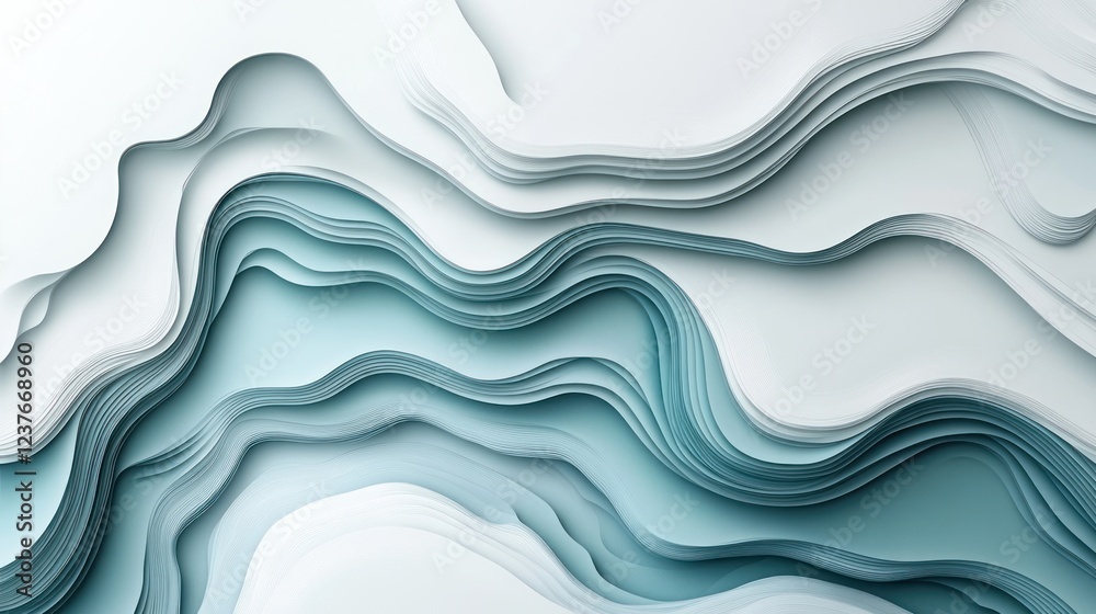 Fototapeta premium Abstract teal paper layers, wave design, background, texture, website