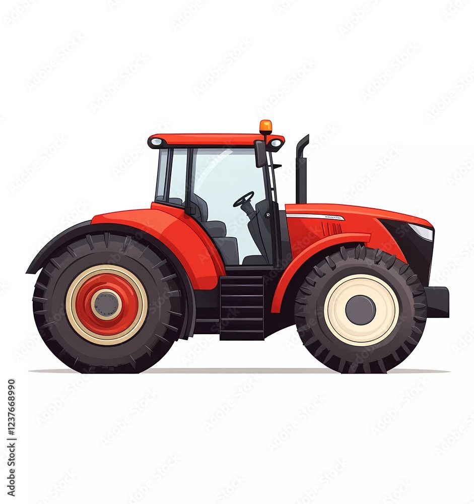 Red tractor vector icon isolated on a white background, simple flat illustration style, side view, vector graphic Red tractor vector icon isolated on a white background, simple flat illustration style, side view, vector graphic
