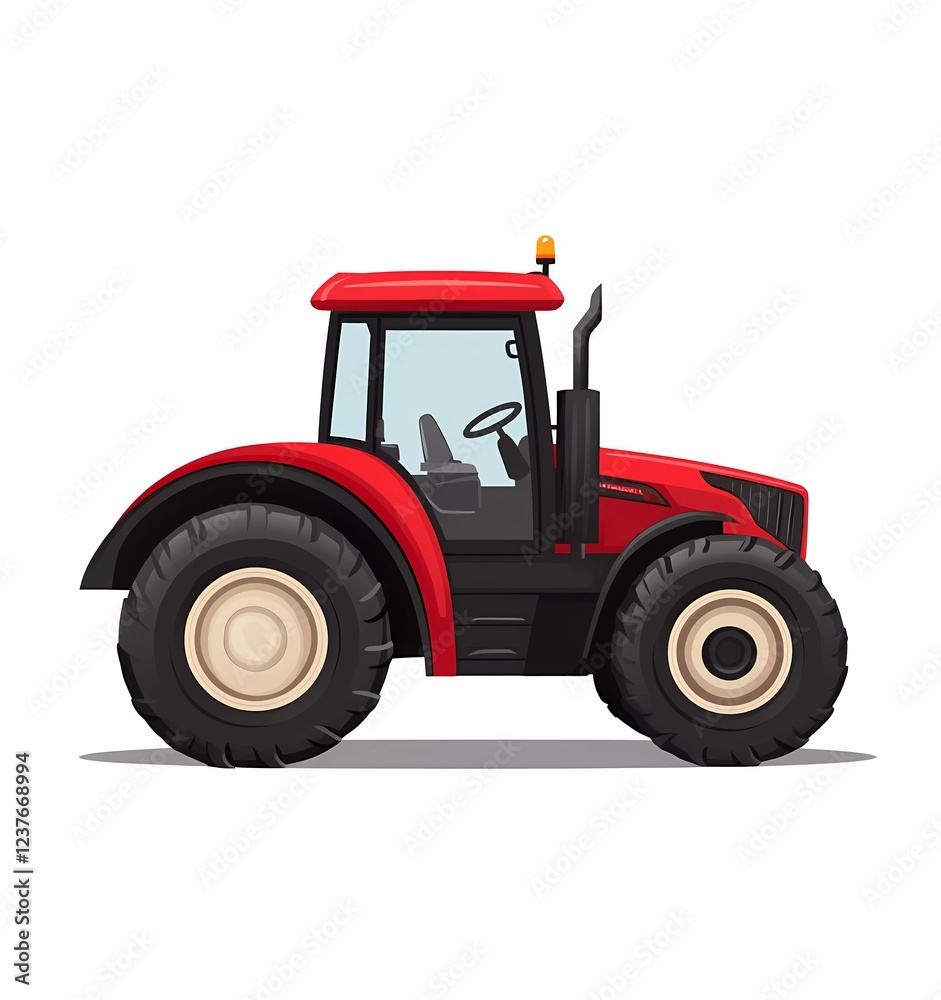 Red tractor vector icon isolated on a white background, simple flat illustration style, side view, vector graphic Red tractor vector icon isolated on a white background, simple flat illustration style, side view, vector graphic