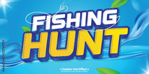 Fishing hunt 3D text effect, editable text style and suitable for game assets