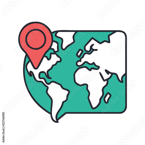 World map with location pin icon in flat style