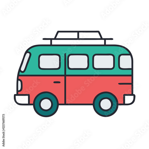 Vintage travel van icon in flat style