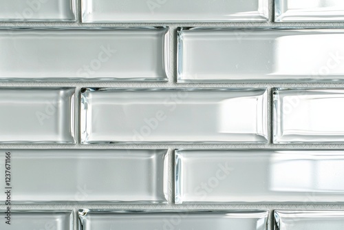 Light gray glass brick wall, rectangular tiles, seamless background, glossy finish
