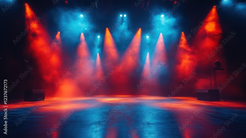 Obraz premium Red and Blue Stage Lighting: A Dramatic Concert Setting