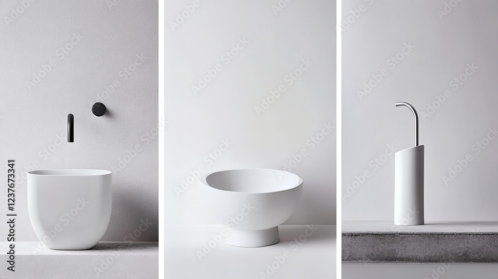 Minimalist Modern Bathroom Suite Sink, Vessel Sink, and Soap Dispenser