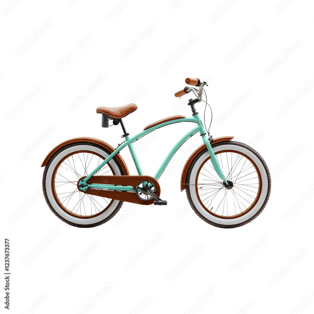 Retro Cruiser Bicycle, Teal and Brown, Isolated on Transparent background Retro Cruiser Bicycle, Teal and Brown, Isolated on Transparent background