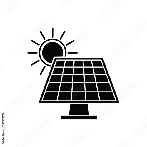 Solar panel energy with sunlight silhouette vector art illustration design template.