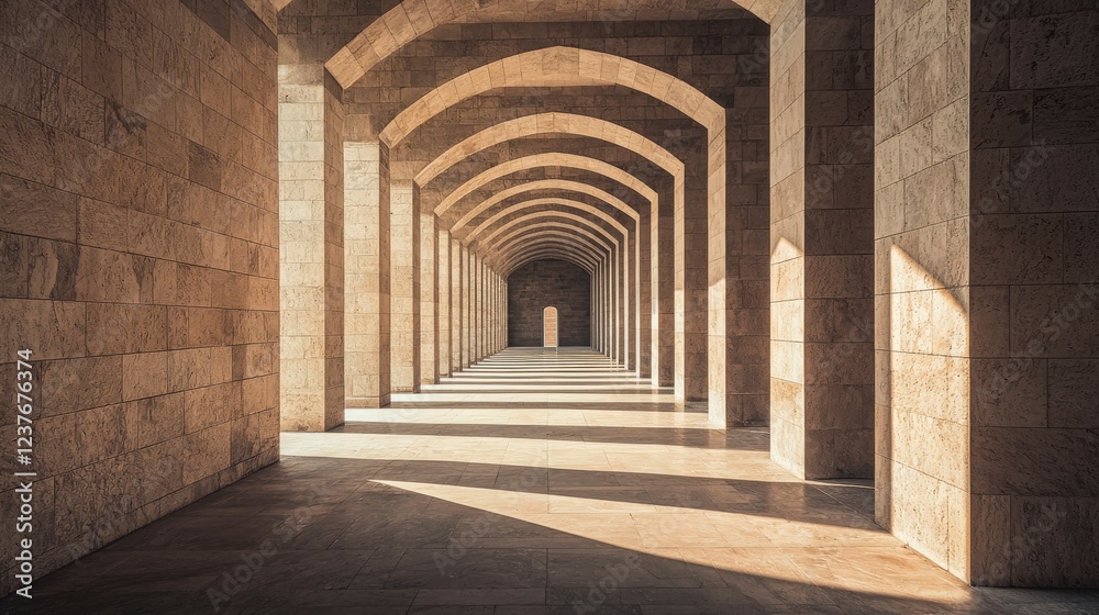 Obraz premium Sunlit Archway Corridor.
