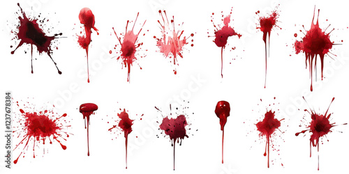 blood splatter collection - red bloodstains on transparent background