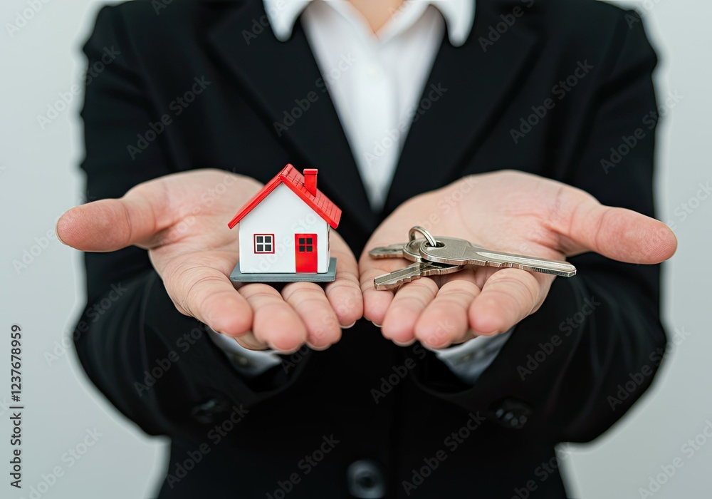 female hands with house model and keys,closeup female hands with house model and keys,closeup