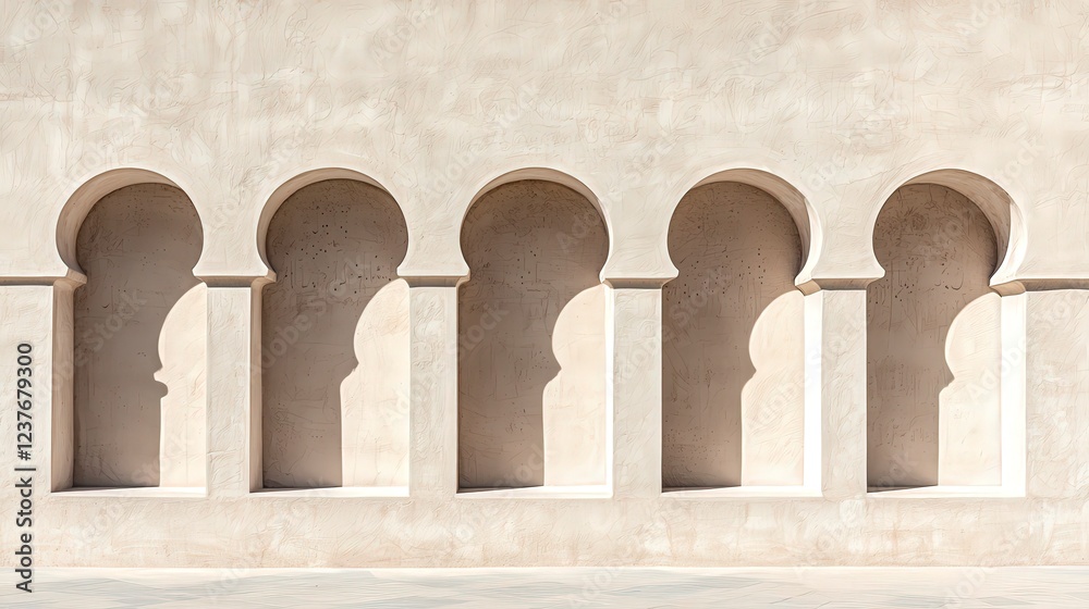 Naklejka premium Five Moorish Arches in a Beige Wall