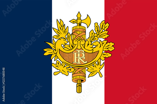 coat of arms on National France flag. Vector illustration