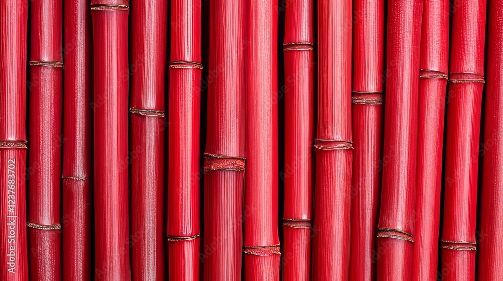 Fototapeta premium Red Bamboo Poles Vertical Texture Background