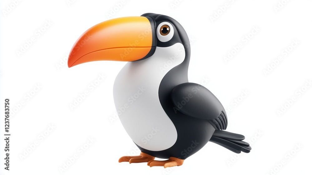 Naklejka premium Vivid toucan portrait, a closeup of the bird's magnificent orange beak in lush tropical setting