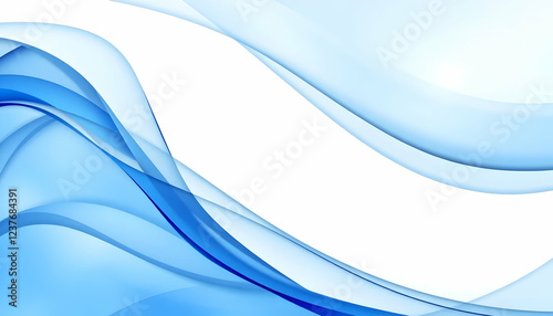 abstract blue waves, flowing curves, transparent layers, dynamic motion, white background, smooth gradients, ethereal atmosphere, minimalist design, subtle shading, fluid forms, light and airy, digita