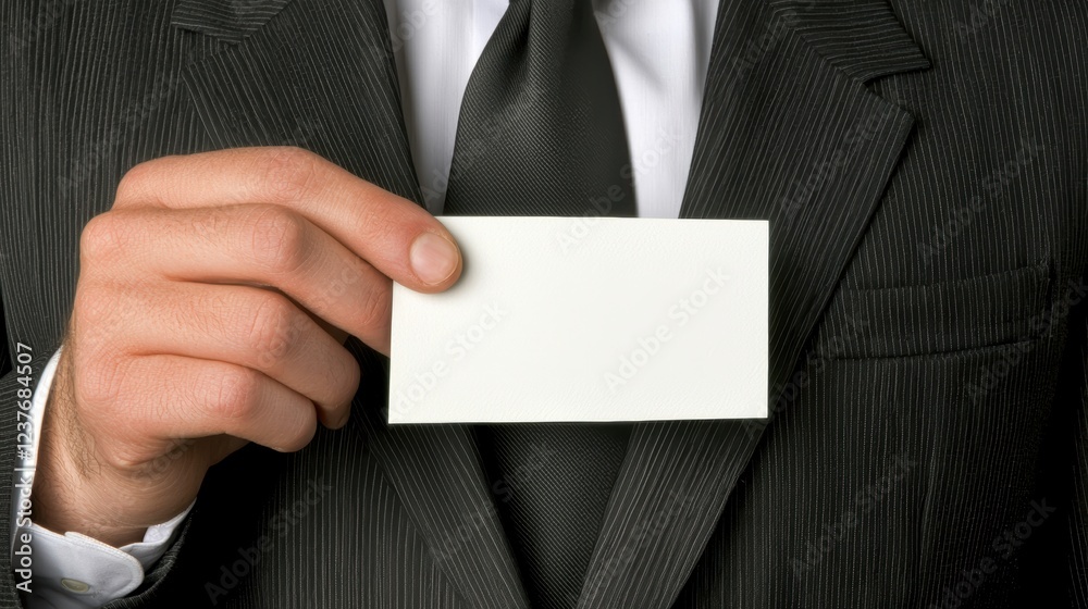 Businessman in suit presenting business card, professional networking and contact exchange Businessman in suit presenting business card, professional networking and contact exchange