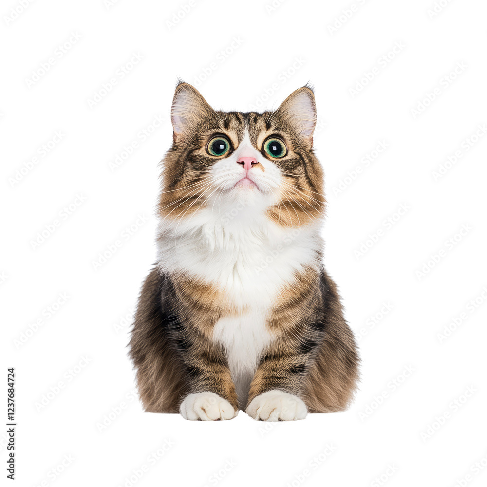 Obraz premium Adorable Fluffy Cat Looking Up with Wide Eyes