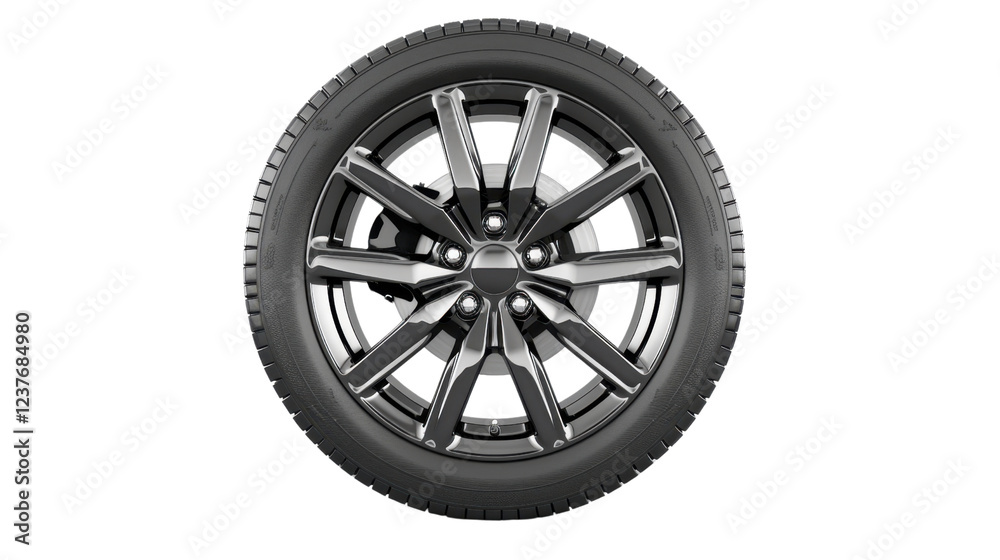 Car wheel rotating on transparent background with motion blur effect