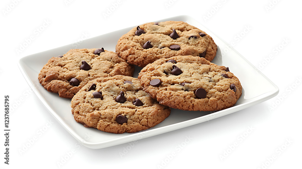 A plate of four chocolate chip cookies A plate of four chocolate chip cookies