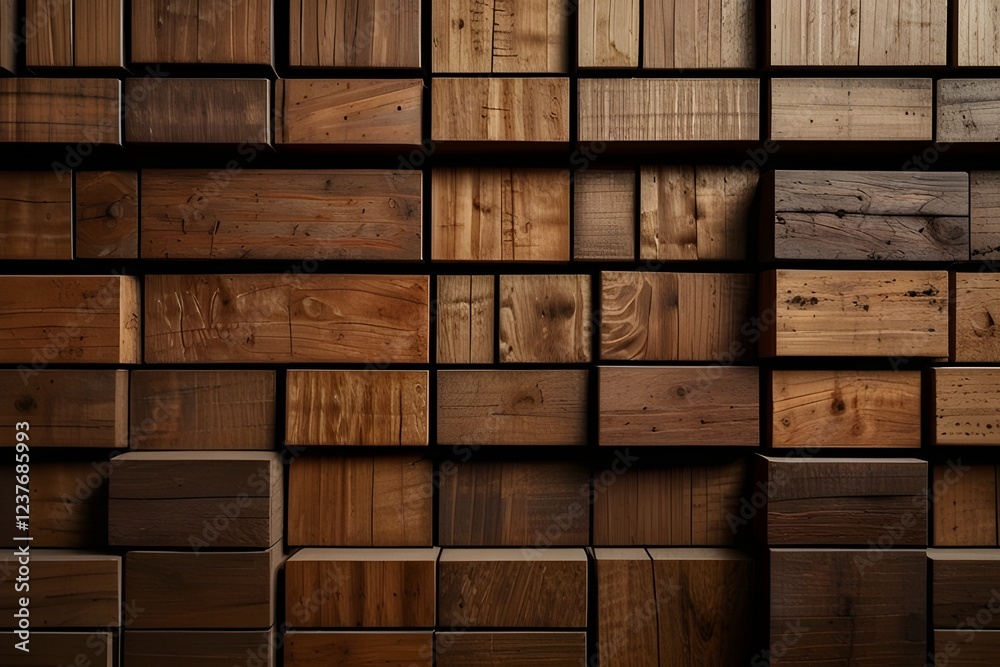 Wood aged art architecture texture abstract block stack on the wall for background. Generative AI Wood aged art architecture texture abstract block stack on the wall for background. Generative AI